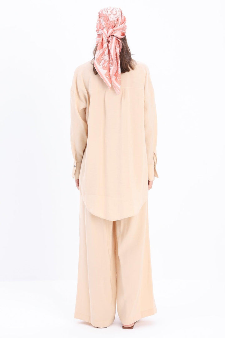 Long Modal Trouser Set - Beige - modestanbul