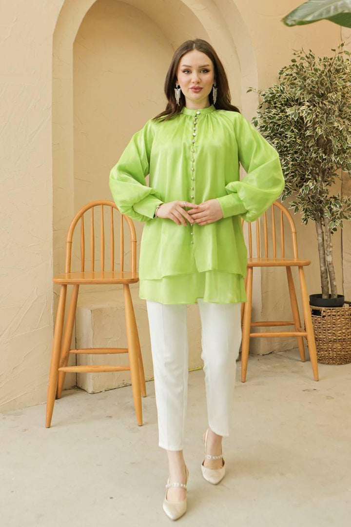 Front Buttoned Tunic - Green - modestanbul