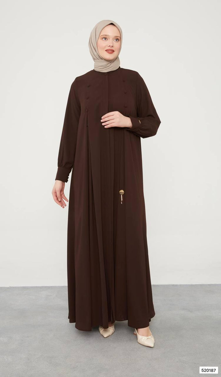 Abaya Supat Button Front - Brown - modestanbul