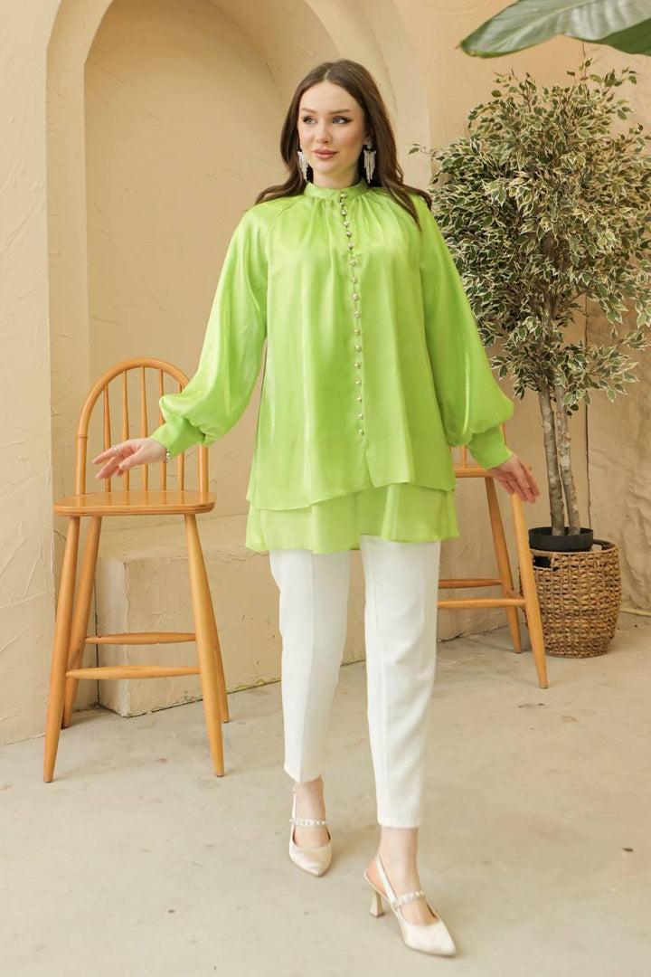 Front Buttoned Tunic - Green - modestanbul