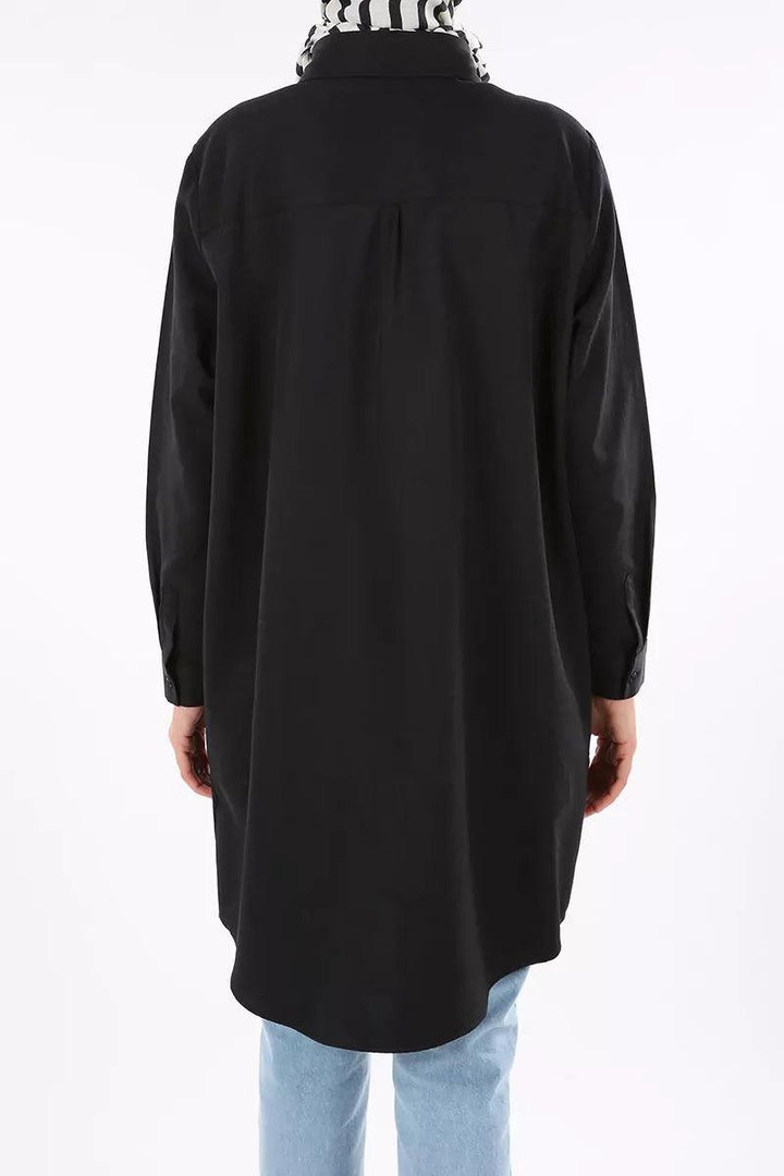 Plus Size Basic Shirt Tunic - Black - modestanbul