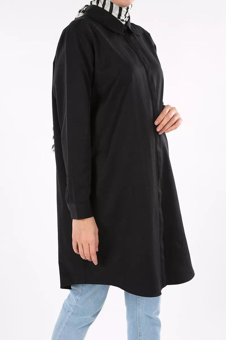 Plus Size Basic Shirt Tunic - Black - modestanbul