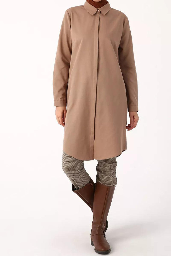 Plus Size Basic Shirt Tunic - Mink - modestanbul