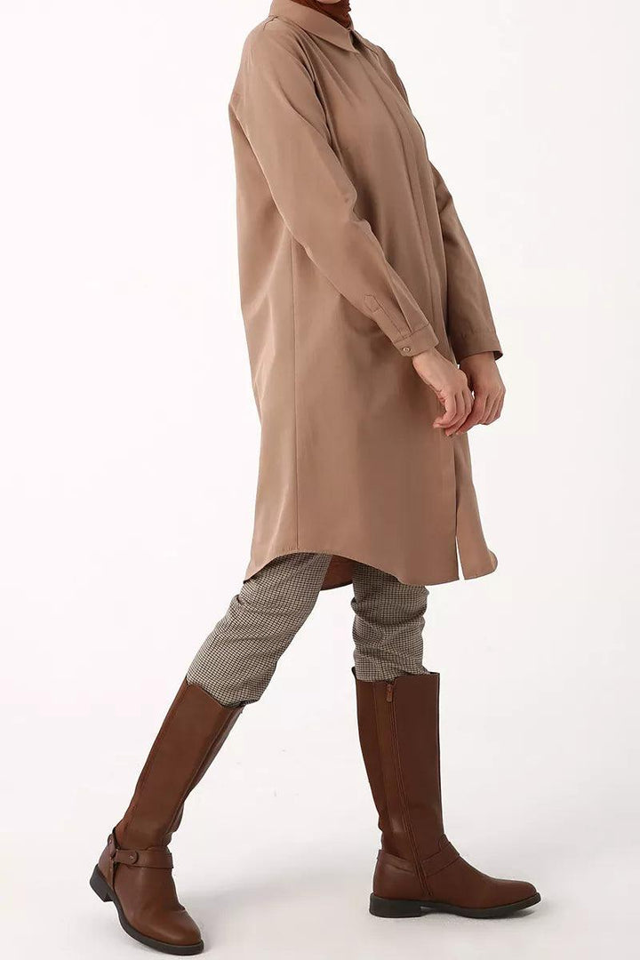 Plus Size Basic Shirt Tunic - Mink - modestanbul