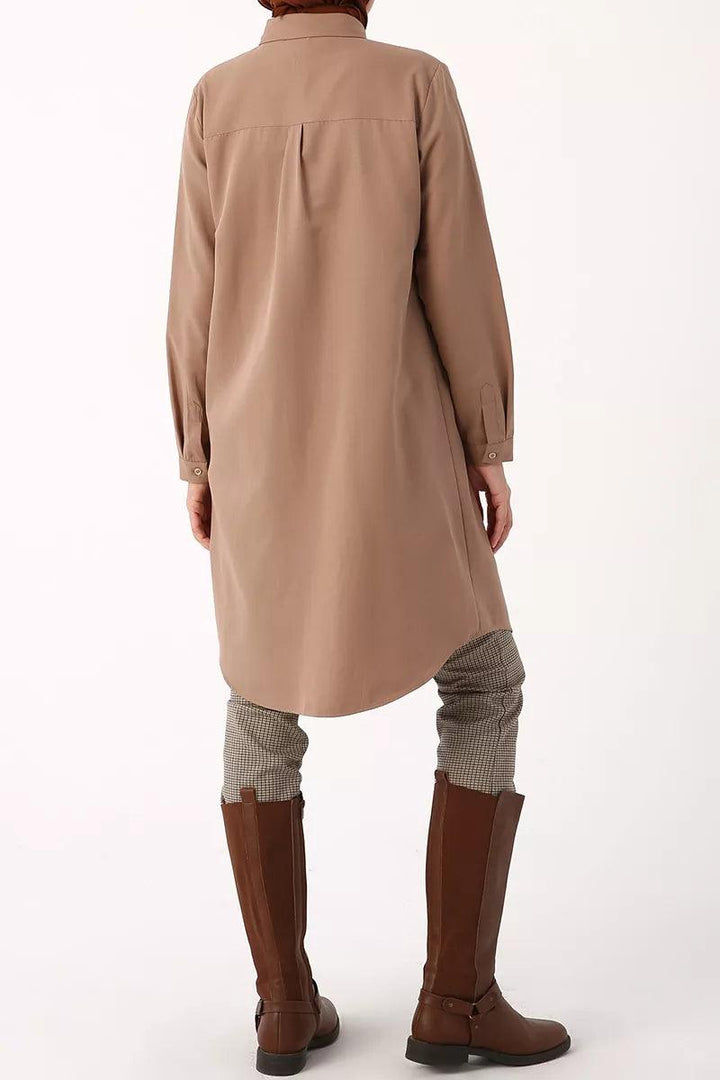 Plus Size Basic Shirt Tunic - Mink - modestanbul