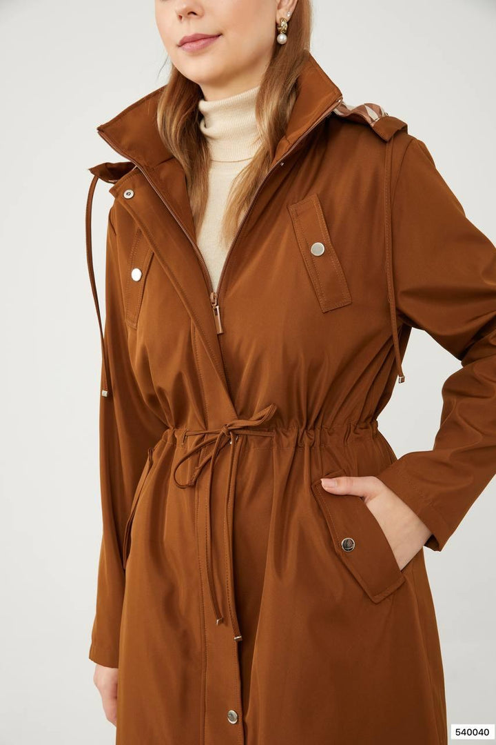 Zipped Hooded Cap - Brown - modestanbul