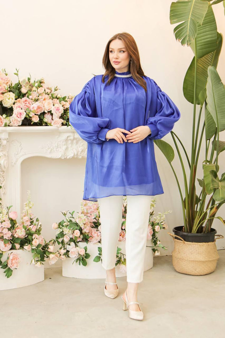 Collar Accessory Tunic - Sax Blue - modestanbul