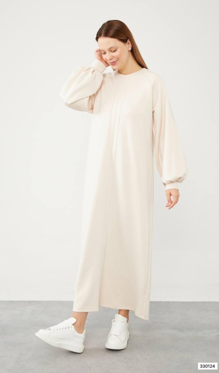 Ribbed Dress - Powder - modestanbul