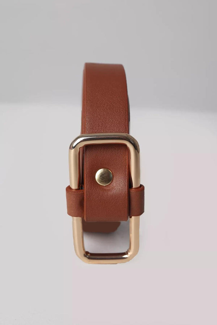 Rectangular Buckle Belt- Tan - modestanbul