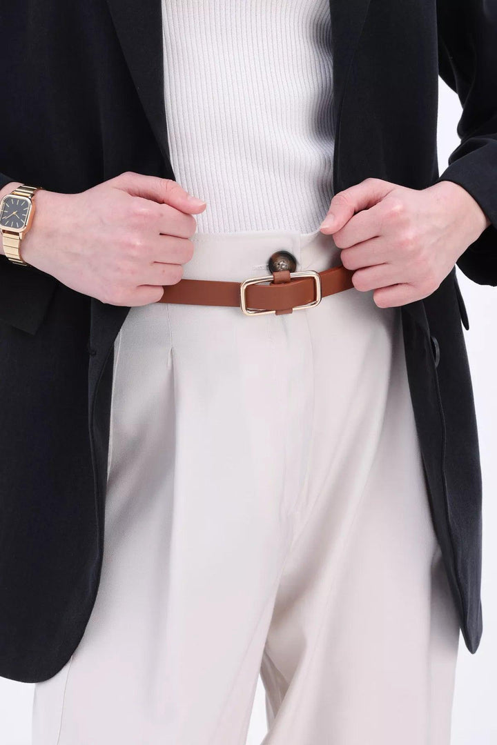 Rectangular Buckle Belt- Tan - modestanbul