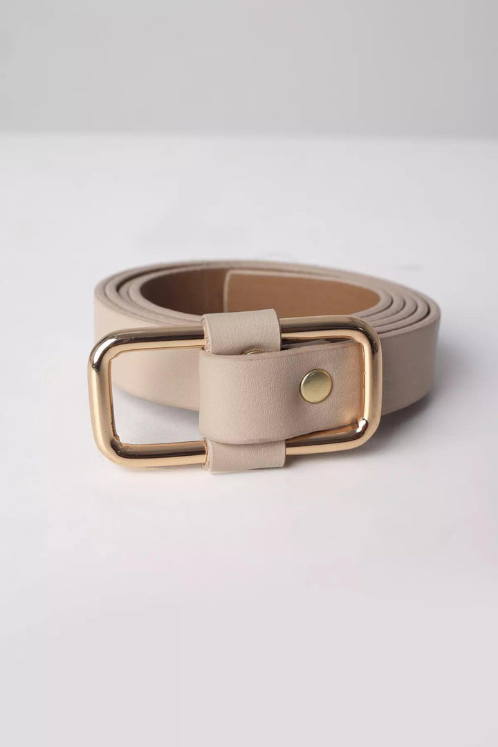 Rectangular Buckle Belt- Beige - modestanbul