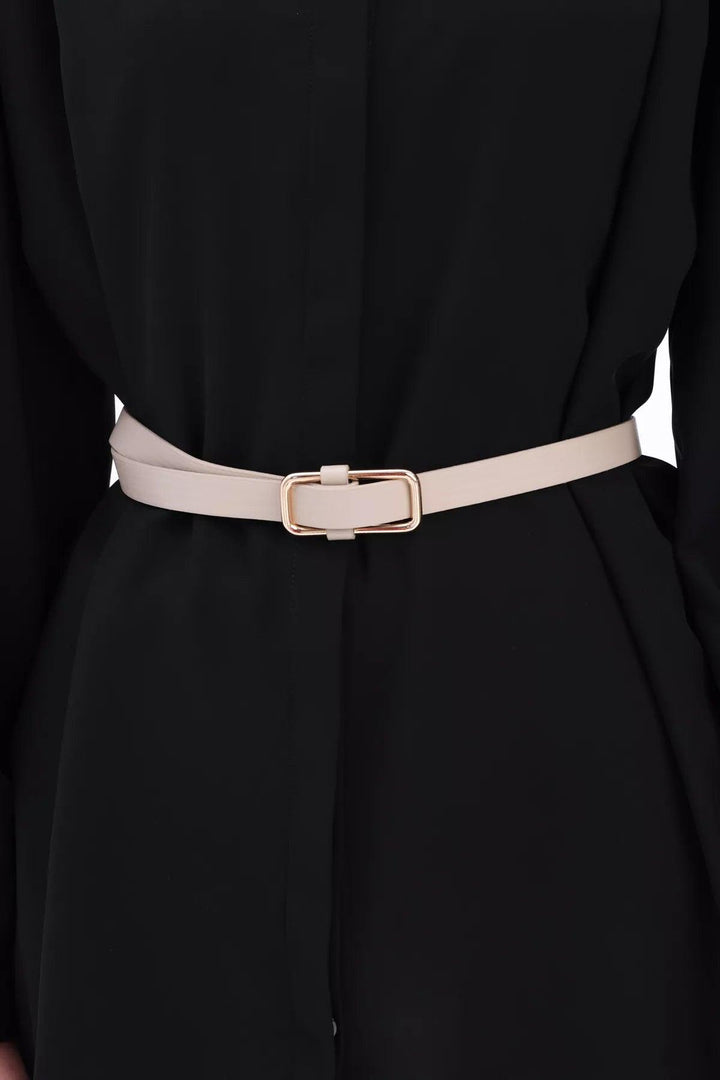 Rectangular Buckle Belt- Beige - modestanbul