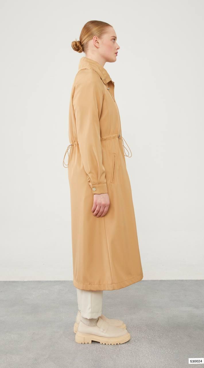 Top Collar Tunneled Trench Coat - Khaki - modestanbul