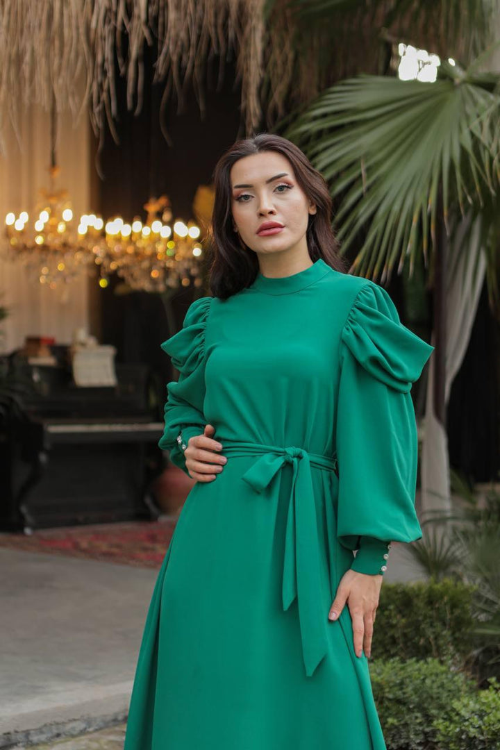 Aller Sleeve Dress - Olive - modestanbul