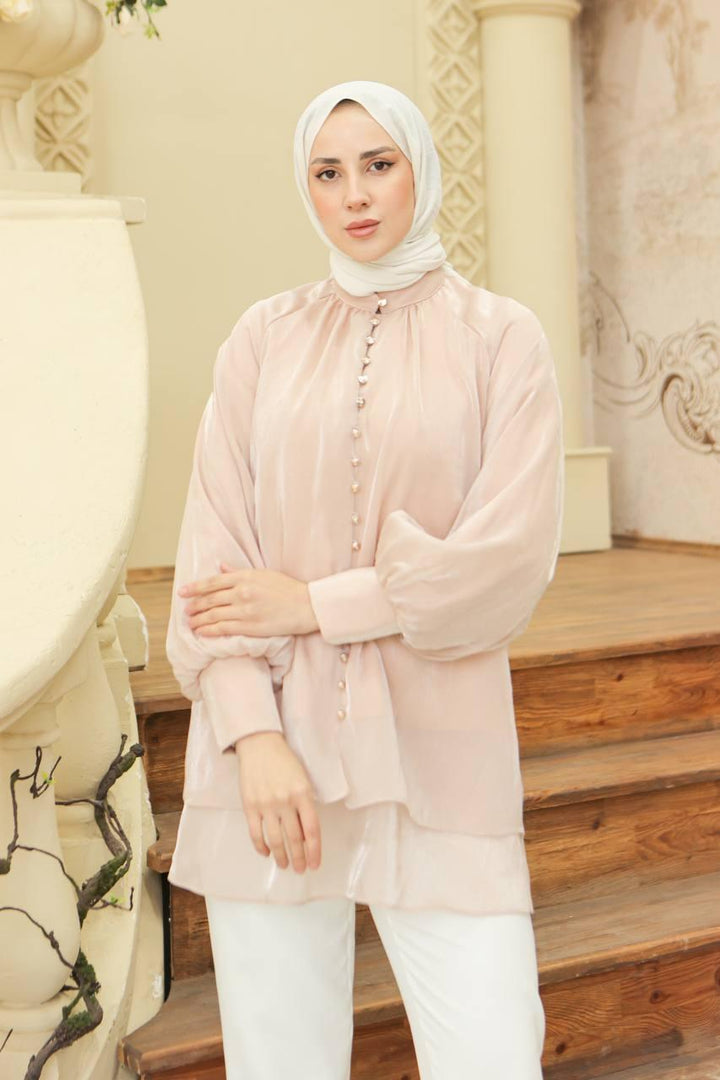 Front Buttoned Tunic - Beige - modestanbul