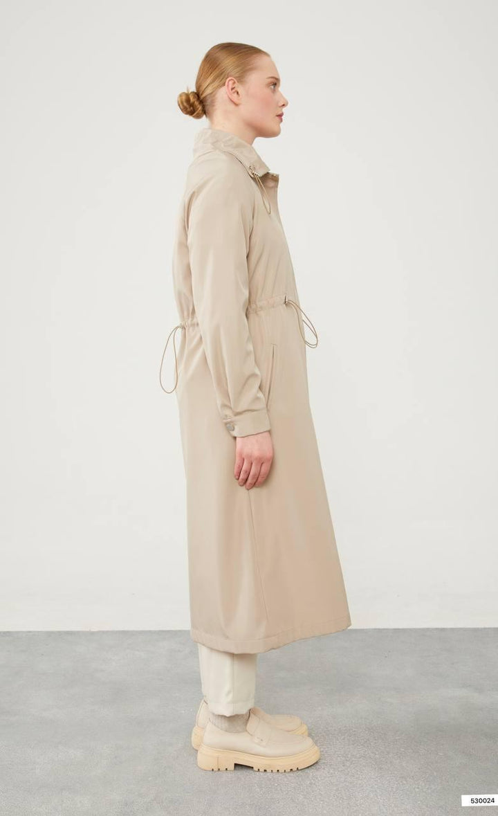 Top Collar Tunneled Trench Coat - Beige - modestanbul