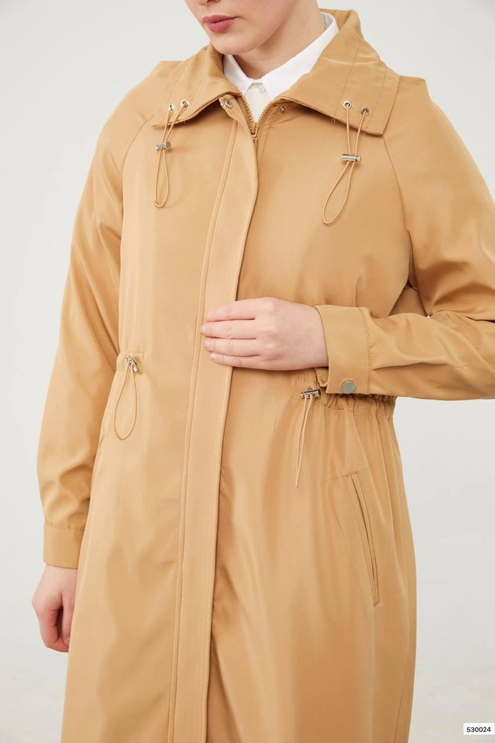 Top Collar Tunneled Trench Coat - Khaki - modestanbul