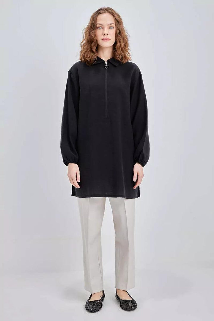 Zipped Tunic - Black - modestanbul