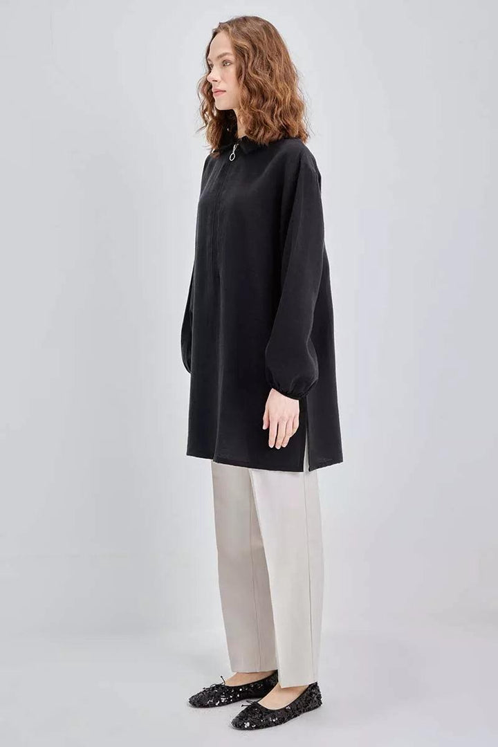 Zipped Tunic - Black - modestanbul