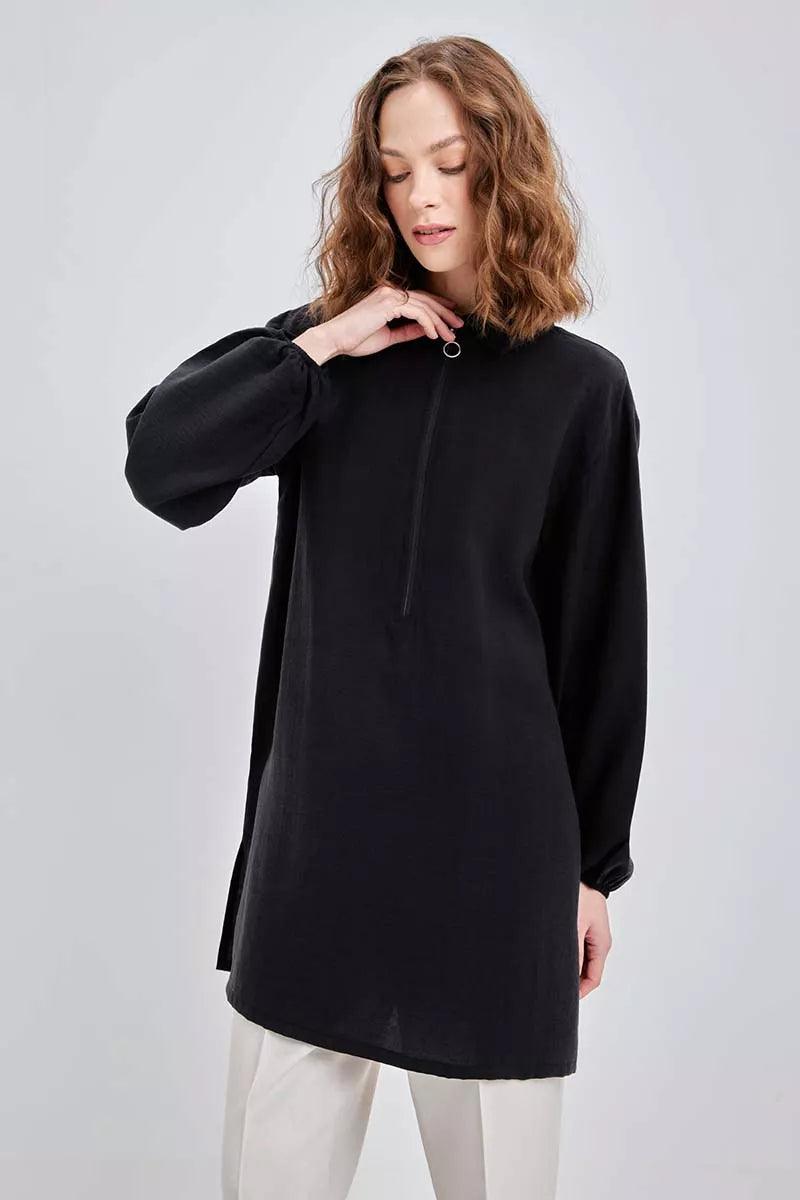 Zipped Tunic - Black - modestanbul