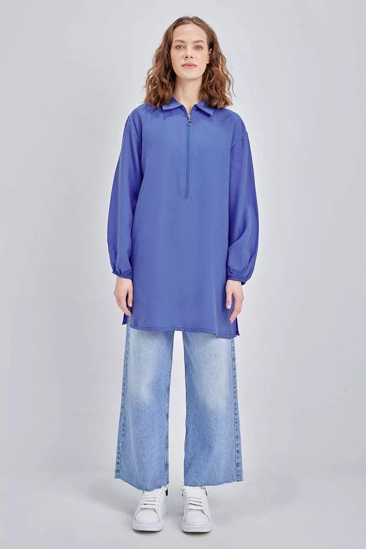 Zipped Tunic - Sax Blue - modestanbul