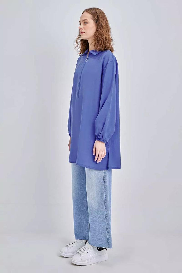 Zipped Tunic - Sax Blue - modestanbul