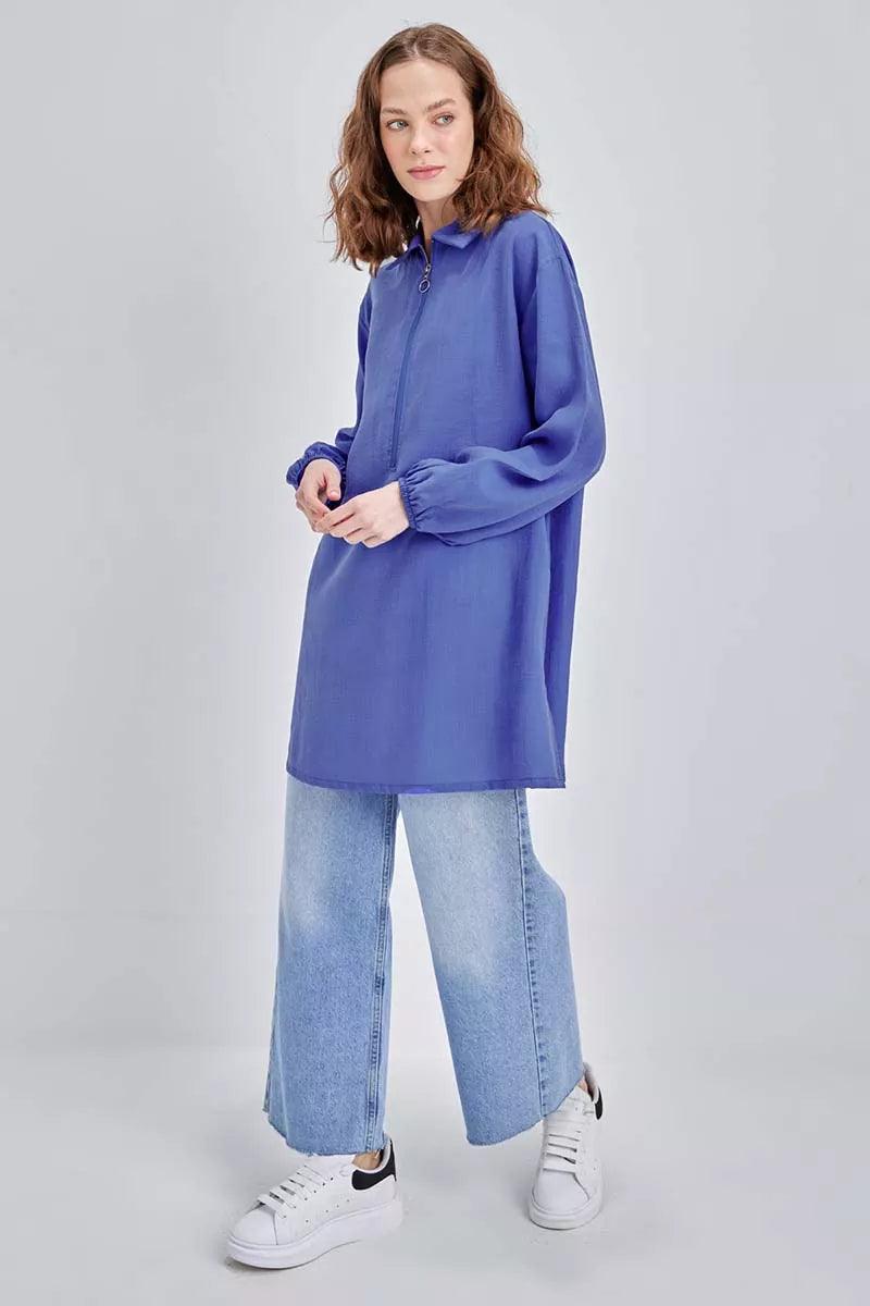 Zipped Tunic - Sax Blue - modestanbul