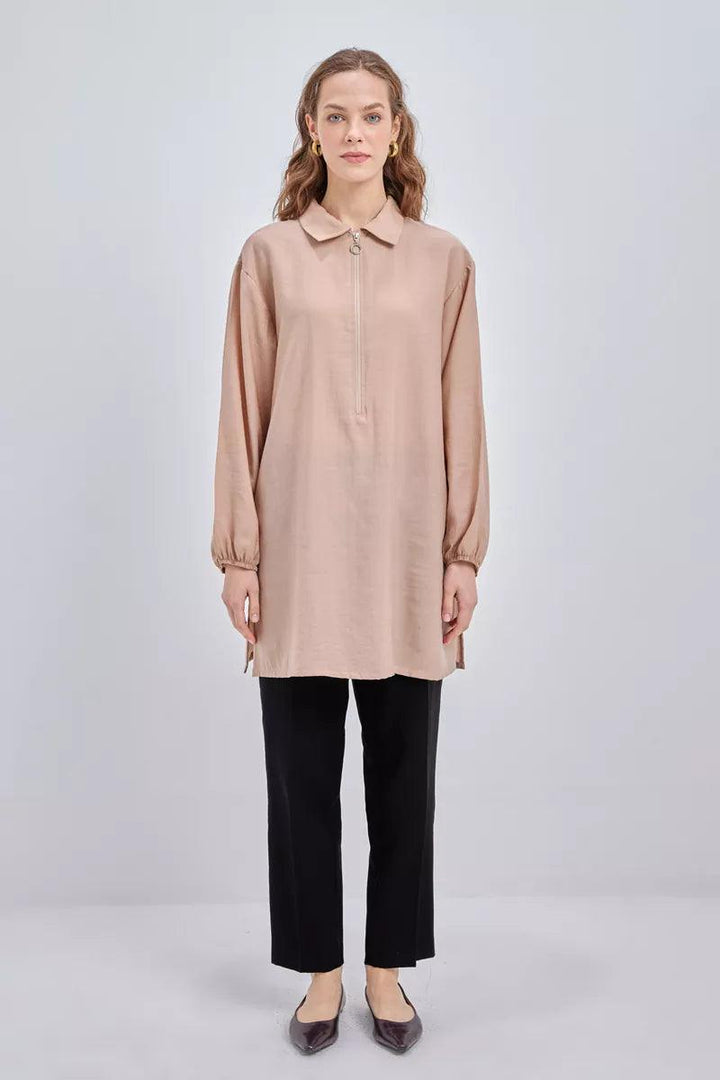 Zipped Tunic - Beige - modestanbul