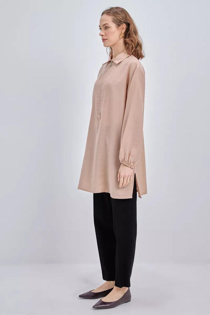 Zipped Tunic - Beige - modestanbul