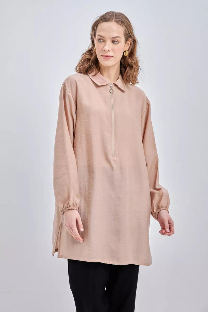 Zipped Tunic - Beige - modestanbul