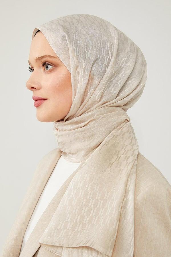 Levidor Jacquard Monogram Shawl - Beige - modestanbul