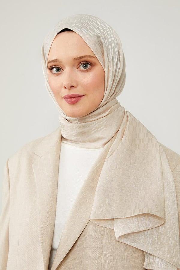 Levidor Jacquard Monogram Shawl - Beige - modestanbul