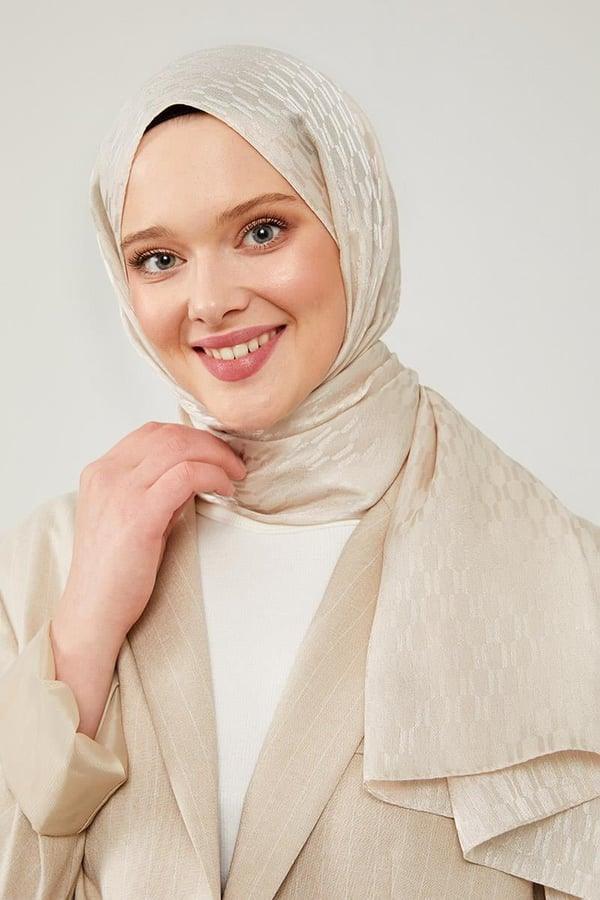 Levidor Jacquard Monogram Shawl - Beige - modestanbul