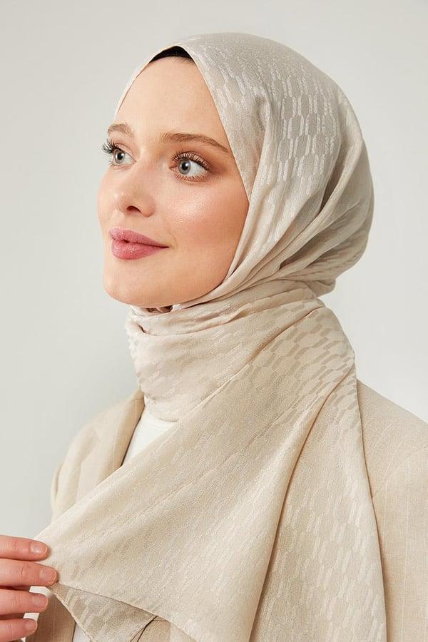 Levidor Jacquard Monogram Shawl - Beige - modestanbul