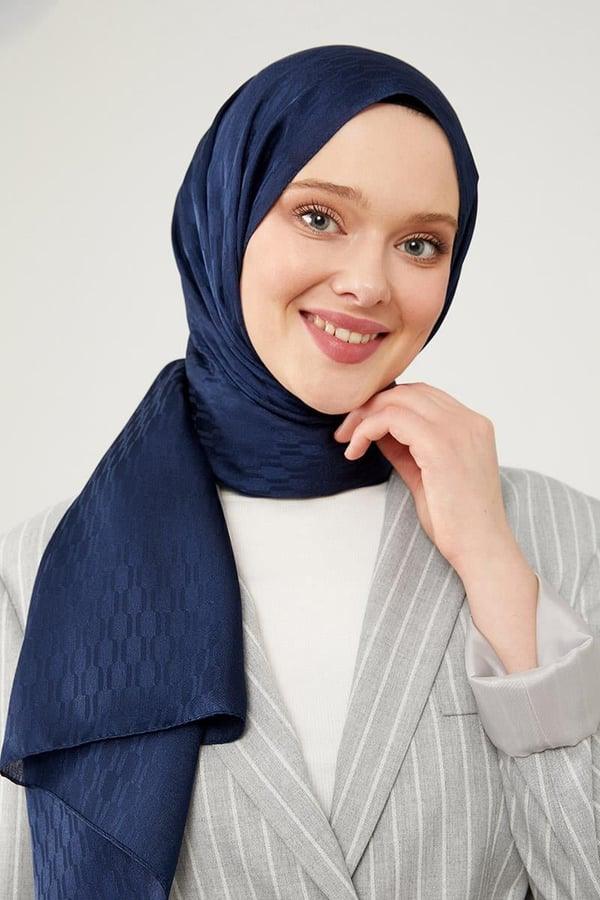 Levidor Jacquard Monogram Shawl - Navy Blue - modestanbul