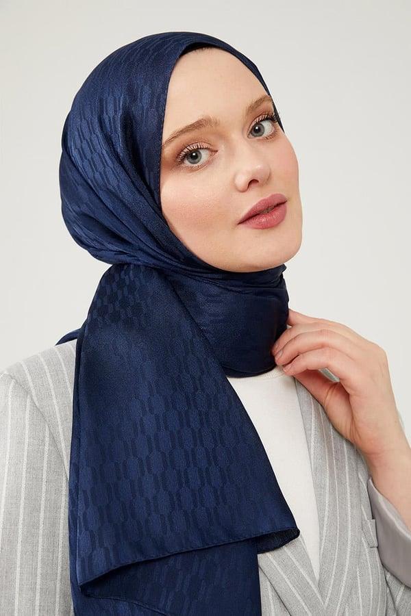 Levidor Jacquard Monogram Shawl - Navy Blue - modestanbul