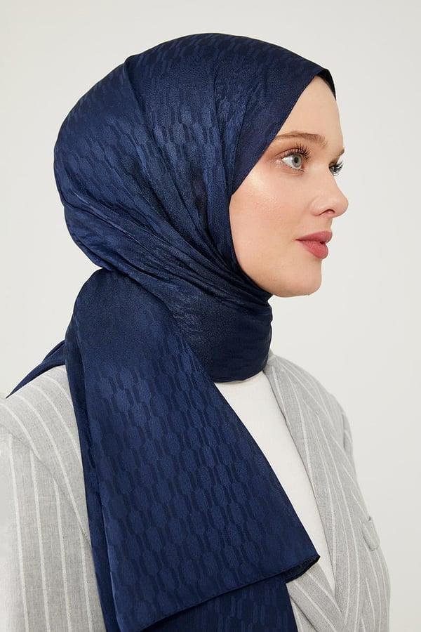 Levidor Jacquard Monogram Shawl - Navy Blue - modestanbul