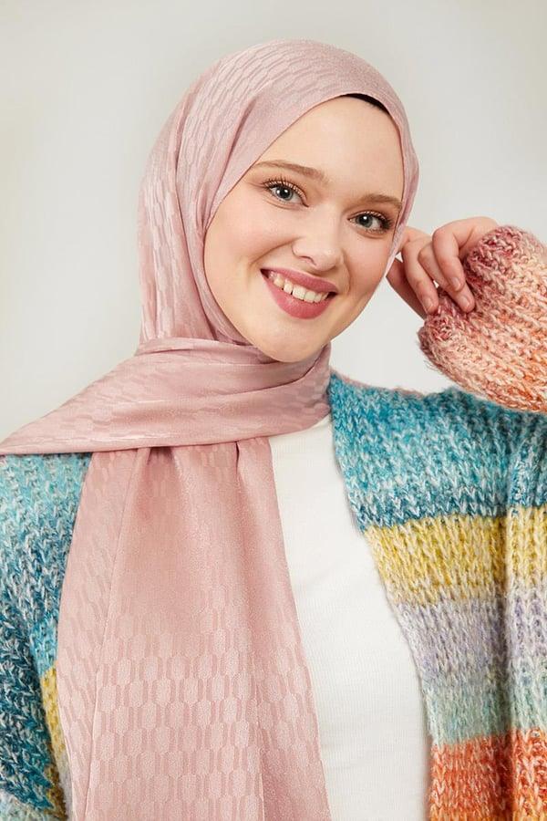 Levidor Jacquard Monogram Shawl - Powder - modestanbul