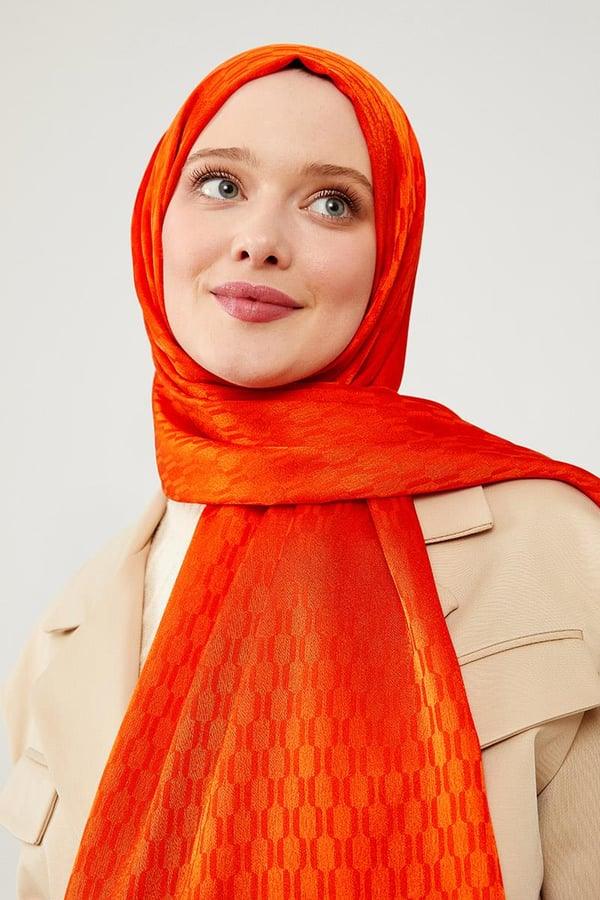 Levidor Jacquard Monogram Shawl - Orange - modestanbul