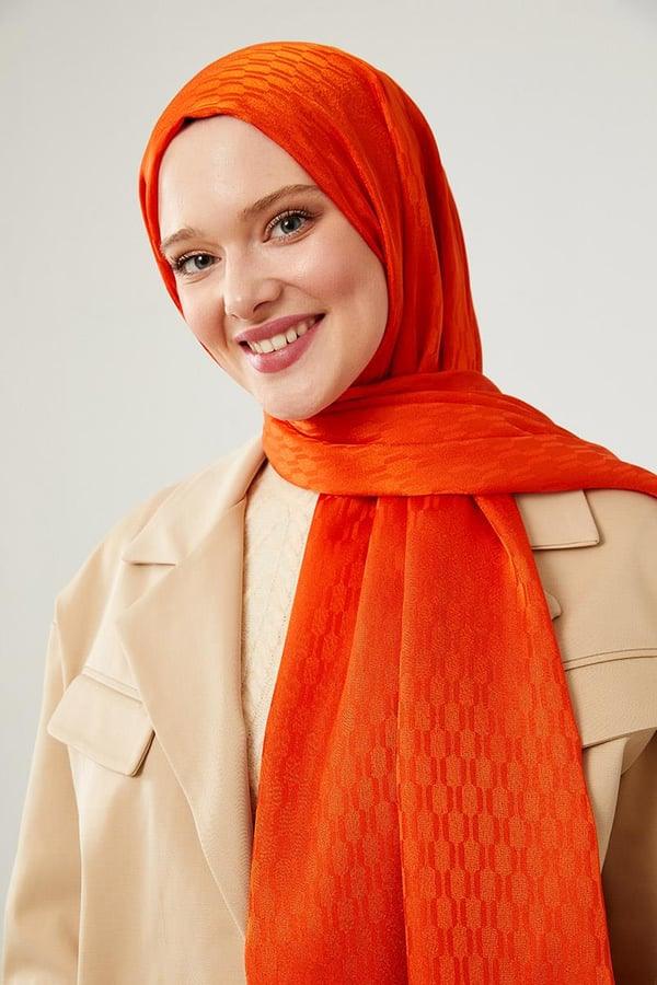 Levidor Jacquard Monogram Shawl - Orange - modestanbul