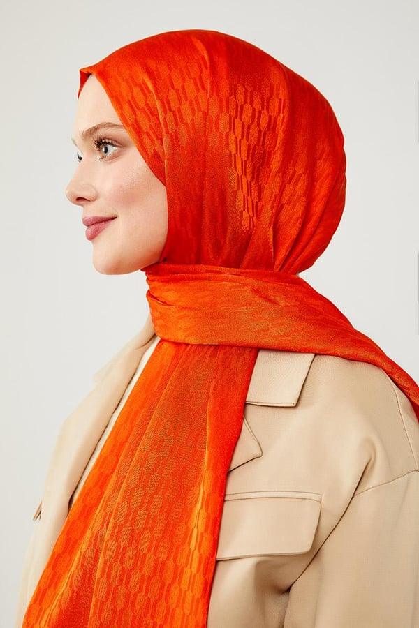 Levidor Jacquard Monogram Shawl - Orange - modestanbul