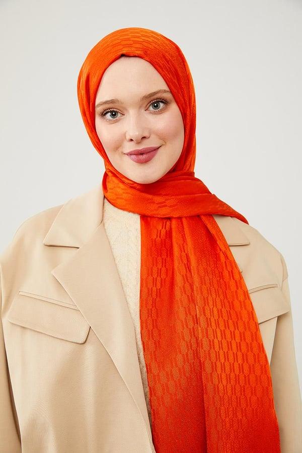 Levidor Jacquard Monogram Shawl - Orange - modestanbul