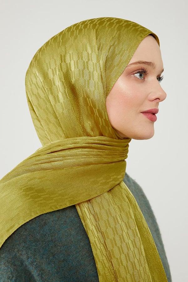 Levidor Jacquard Monogram Shawl - Oil Green - modestanbul