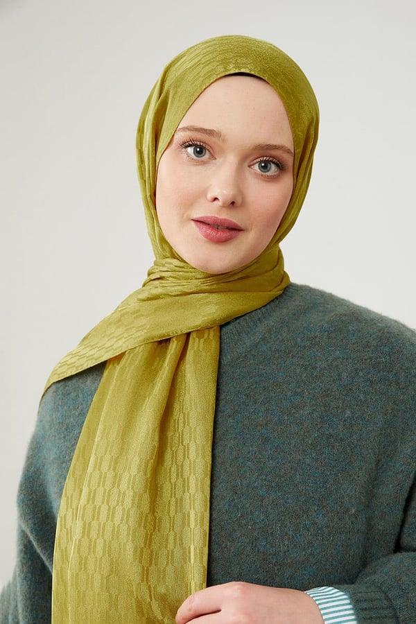 Levidor Jacquard Monogram Shawl - Oil Green - modestanbul