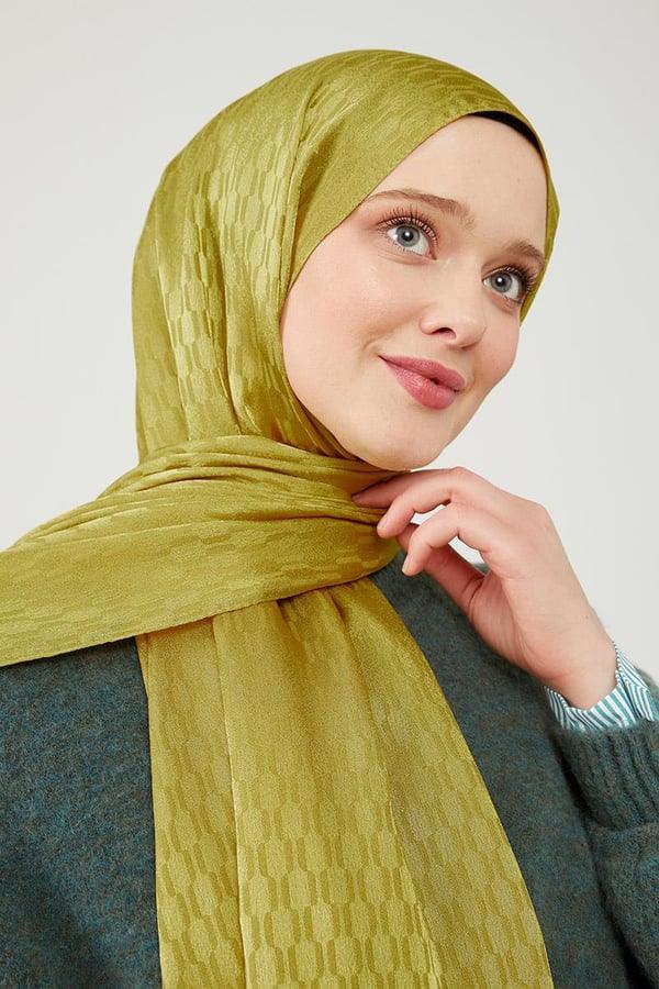 Levidor Jacquard Monogram Shawl - Oil Green - modestanbul