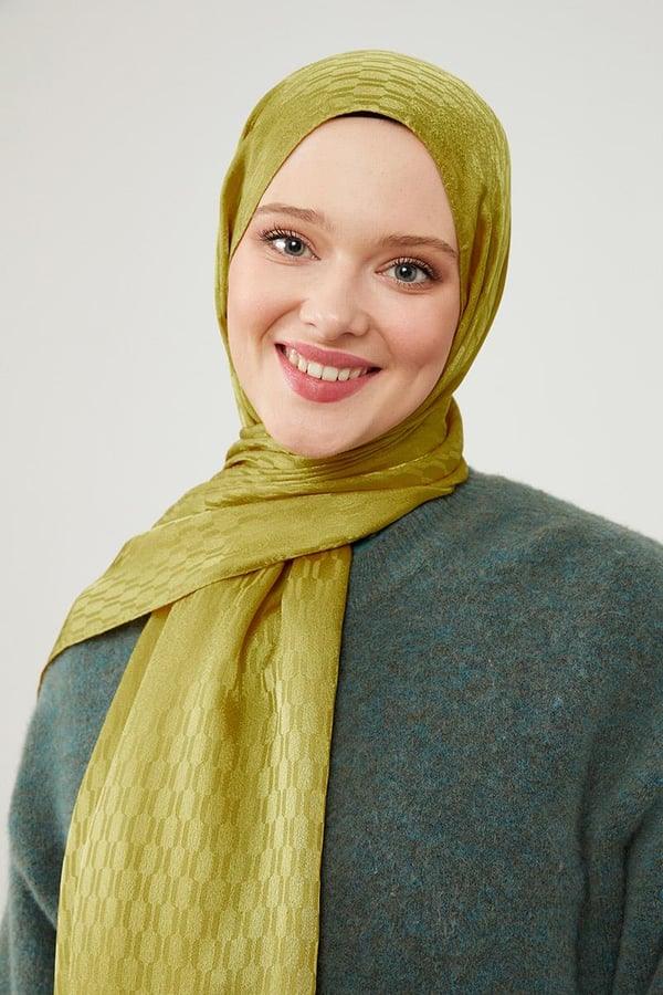 Levidor Jacquard Monogram Shawl - Oil Green - modestanbul