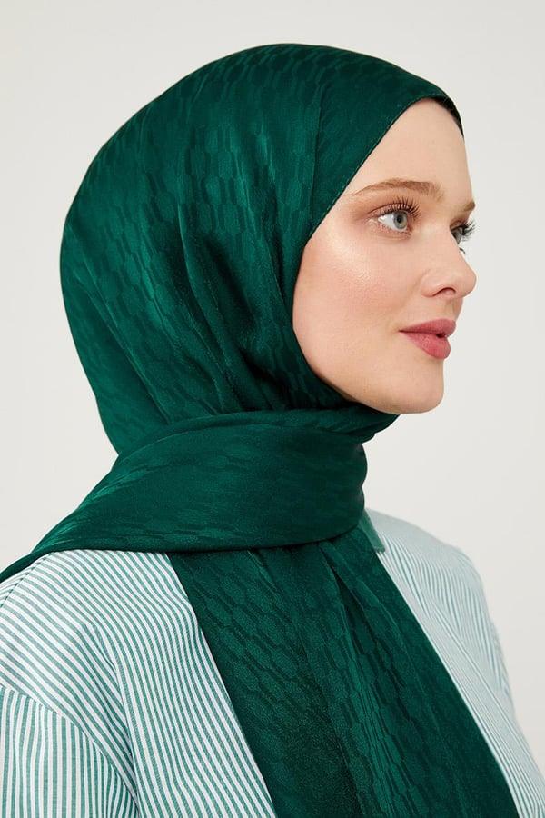 Levidor Jacquard Monogram Shawl - Emerald - modestanbul