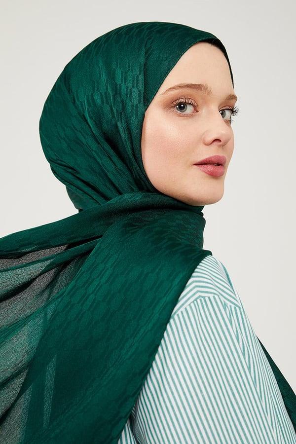 Levidor Jacquard Monogram Shawl - Emerald - modestanbul