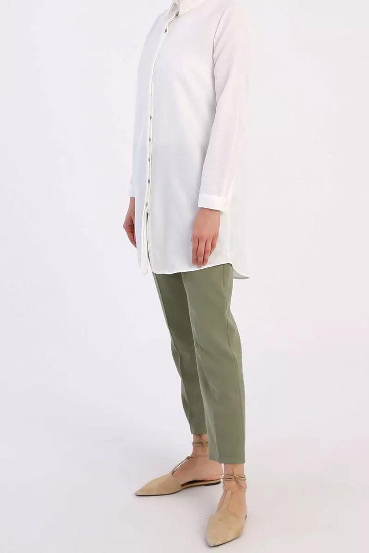 Hidden Button Shirt Tunic - Ecru - modestanbul