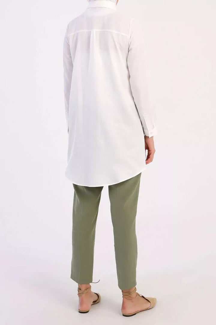 Hidden Button Shirt Tunic - Ecru - modestanbul